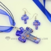 cross foil venetian murano glass pendants and earrings jewelry blue