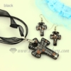 cross foil venetian murano glass pendants and earrings jewelry black