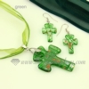 cross foil venetian murano glass pendants and earrings jewelry green