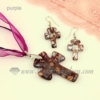 cross foil venetian murano glass pendants and earrings jewelry purple