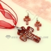 cross foil venetian murano glass pendants and earrings jewelry red