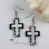 cross patchwork seawater rainbow abalone white oyster shell mother of pearl dangle earrings design A
