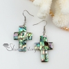 cross patchwork seawater rainbow abalone white oyster shell mother of pearl dangle earrings design B