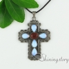 cross teardrop oval glass opal tiger's-eye agate turquoise semi precious stone openwork necklaces with pendants design B