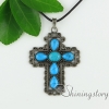 cross teardrop oval glass opal tiger's-eye agate turquoise semi precious stone openwork necklaces with pendants design C