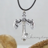 crossbones skull wings cross genuine leather rhinestone metal copper silver plated necklaces with pendants design A