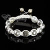 disco ball pave beads and pearl macrame bracelets white cord design C