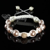 disco ball pave beads and pearl macrame bracelets white cord design E