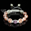 disco ball pave beads and pearl macrame bracelets white cord design H
