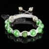disco ball pave beads and pearl macrame bracelets white cord design J
