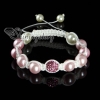disco ball pave beads and pearl macrame bracelets white cord design A