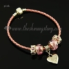 european charms bracelets with lampwork glass rhinestone beads pink
