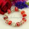 european charms bracelets with murano glass rhinestone beads red