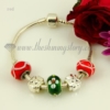 european silver charms bracelets with murano glass beads red+green