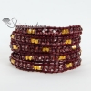 five layer crystal gold beaded leather wrap bracelets red