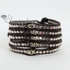 five layer silver nugget skull beaded leather wrap bracelets design C