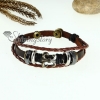 fleur de lis charm genuine leather wrap bracelets brown