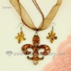 fleur de lis venetian murano glass pendants and earrings jewelry brown