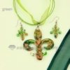 fleur de lis venetian murano glass pendants and earrings jewelry green