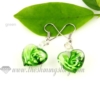 flower inside lampwork murano glass earrings jewelry green
