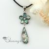 flower teardrop rainbow abalone pink white sea shell mother of pearl rhinestone pendants for necklaces design D
