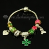 four clover charm bracelets with european enamel big hole beads green