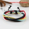 genuine leather waxed cotton cord woven wristbands drawstring adjustable rainbow bracelets unisex design I