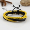 genuine leather woven multi layer wristband drawstring bracelets for men and women yellow