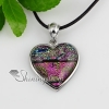 heart fancy color dichroic foil glass necklaces with pendants silver plated design B