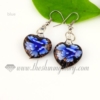 heart flower lampwork murano glass earrings jewelry blue