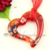 heart foil lampwork murano glass necklaces pendants jewelry red