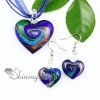 heart glitter swirled pattern lampwork murano italian venetian handmade glass pendants and earrings jewelry sets blue