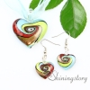 heart glitter swirled pattern lampwork murano italian venetian handmade glass pendants and earrings jewelry sets green