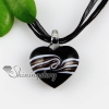 heart glitter with lines swirled pattern lampwork murano italian venetian handmade glass necklaces pendants black