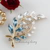 leaf enameled rhinestone scarf brooch pin jewelry design B