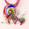leaf foil venetian murano glass pendants and earrings jewelry red