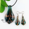 leaf glitter lampwork murano italian venetian handmade glass pendants and earrings jewelry sets blue