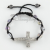 macrame armband sideways cross rhinestone beads bracelets jewelry white