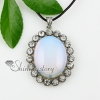 oval jade agate opal semi precious stone rhinestone necklaces pendants design C