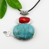 oval oblong turquoise tigereye opal agate red coralnecklacessemi precious stone necklaces pendants design A