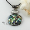 oval patchwork white oyster shell rainbow abalone shell freshwater pearl necklaces pendants design B