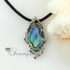 oval teardrop rainbow abalone sea shell rhinestone mother of pearl pendant necklace design D