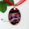 oval with lines silver foil lampwork murano italian venetian handmade glass necklaces pendants red