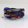 rainbow color double layer crystal rhinestone slake bracelets wristbands genuine leather wrap woven bracelets design A