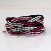 rainbow color double layer crystal rhinestone slake bracelets wristbands genuine leather wrap woven bracelets design C