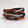 rainbow color double layer crystal rhinestone slake bracelets wristbands genuine leather wrap woven bracelets design F