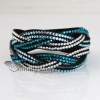 rainbow color double layer crystal rhinestone slake bracelets wristbands genuine leather wrap woven bracelets design H