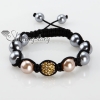 rhinestone glitter ball pave beads and pearl macrame bracelets design A
