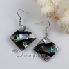 rhombus patchwork seawater rainbow abalone white black oyster shell mother of pearl dangle earrings design A