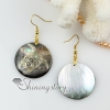 round butterfly seaturtle seawater black oyster shell mother of pearl goldleaf dangle earrings design B